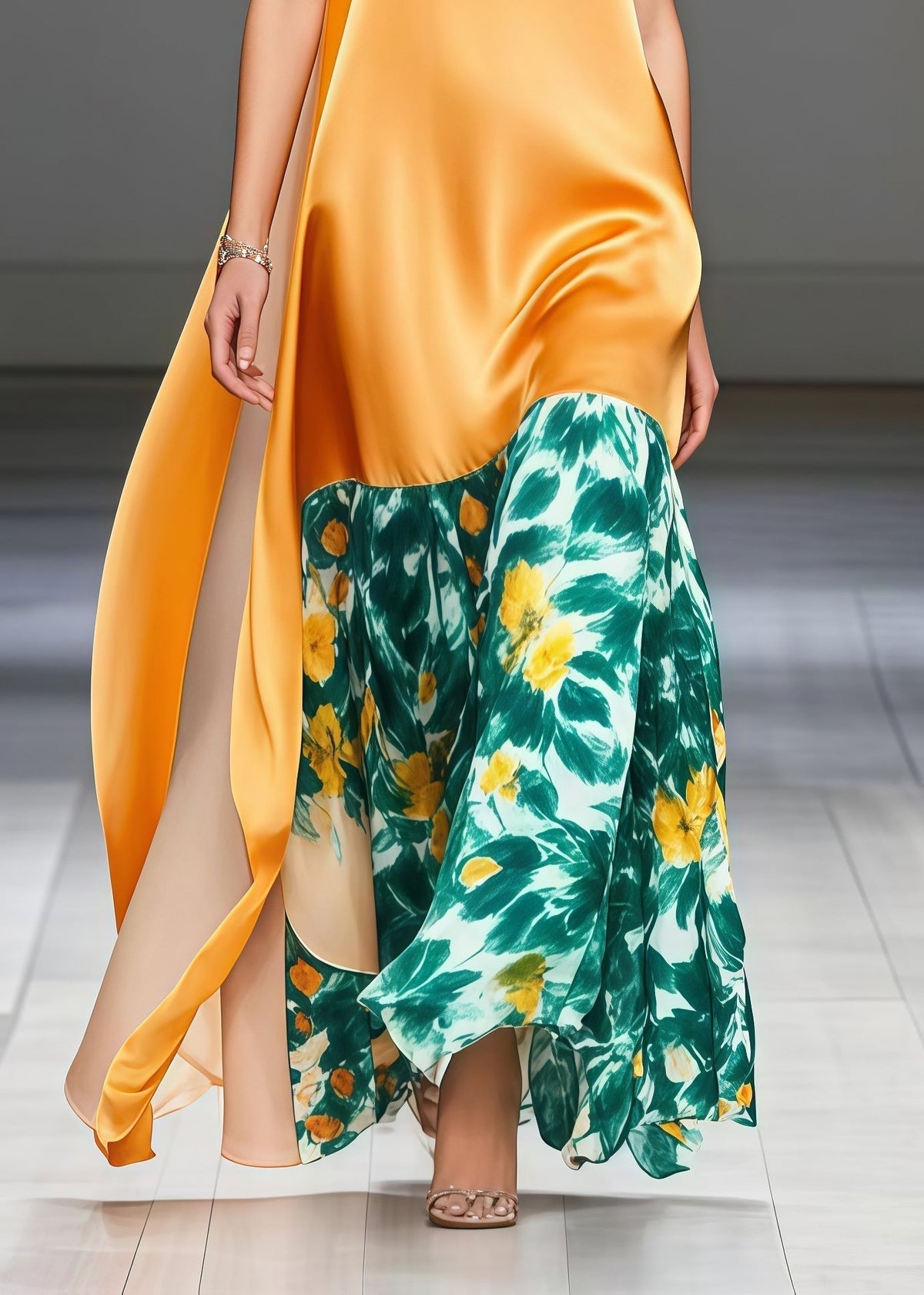 Floral Print Crew Neck Puff Sleeve Tiered Panel Maxi Dress - View 4
