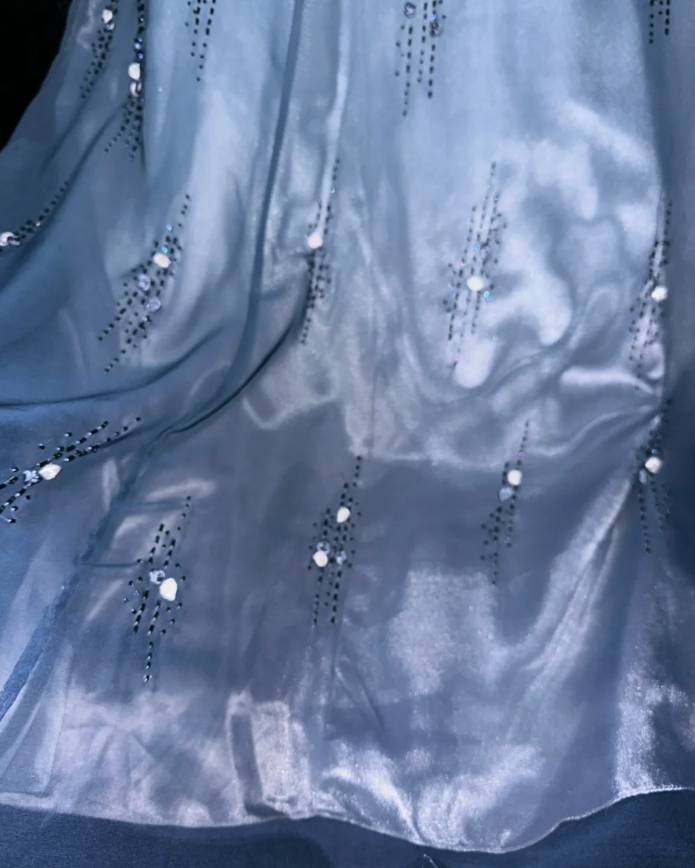 Glamorous Spaghetti Straps Blue Satin Tulle Beaded Mermaid Evening Dress Long Party Gowns D934