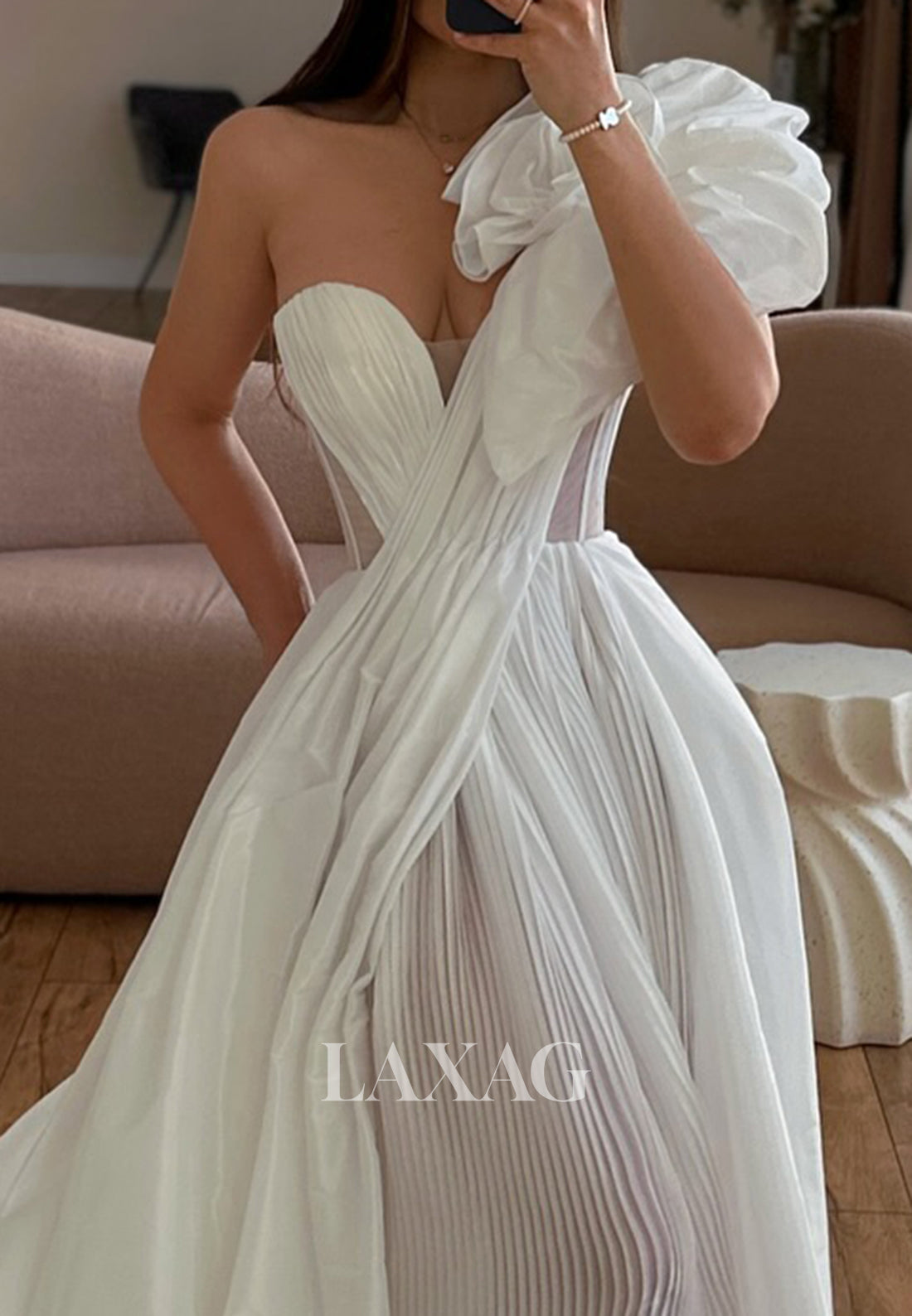 Sweetheart Sleeveless Mermaid Wedding Dress Floral Embellished Pleated Chiffon Bride Gowns