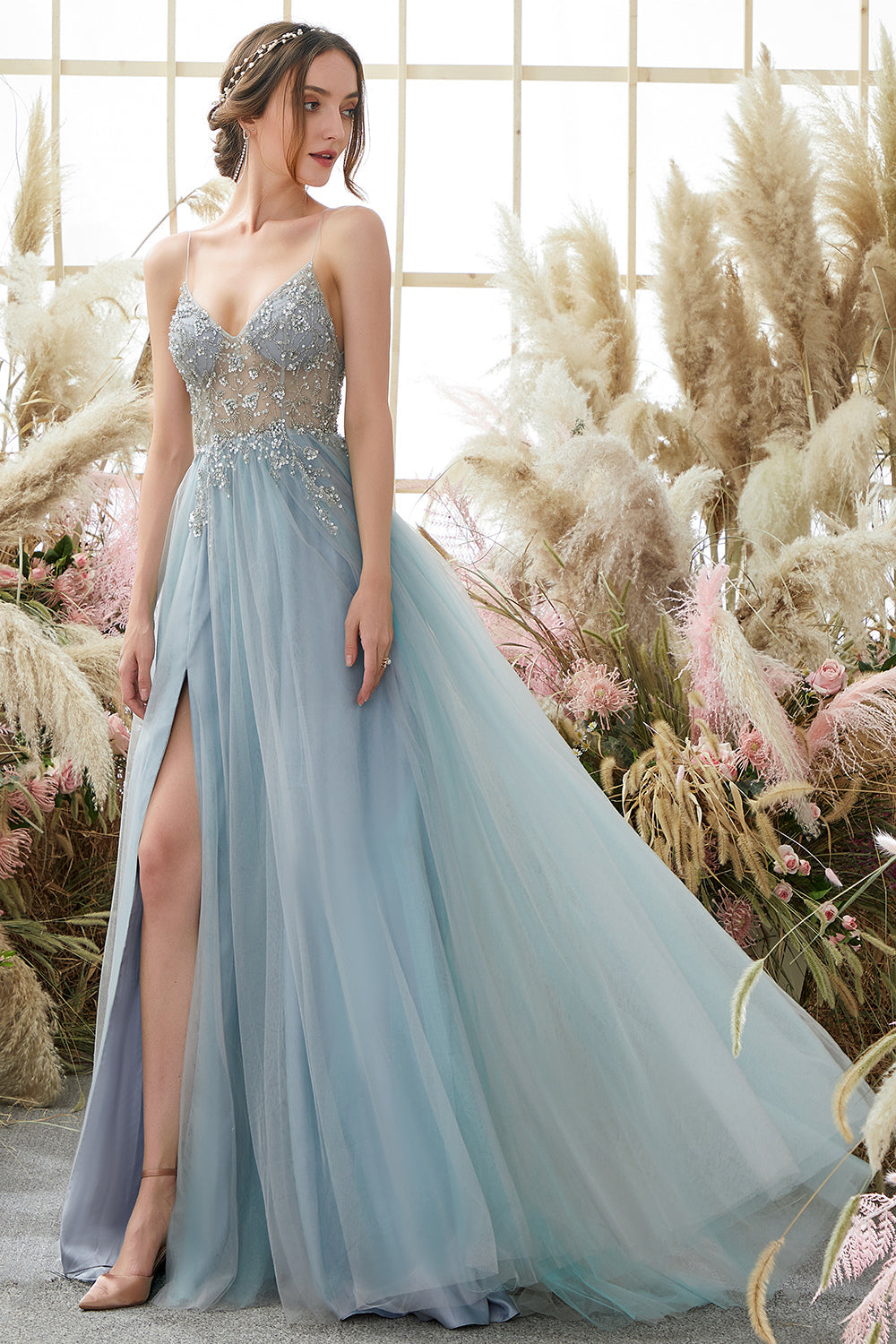 Purple Beading Tulle Prom Dress - Fashionpara