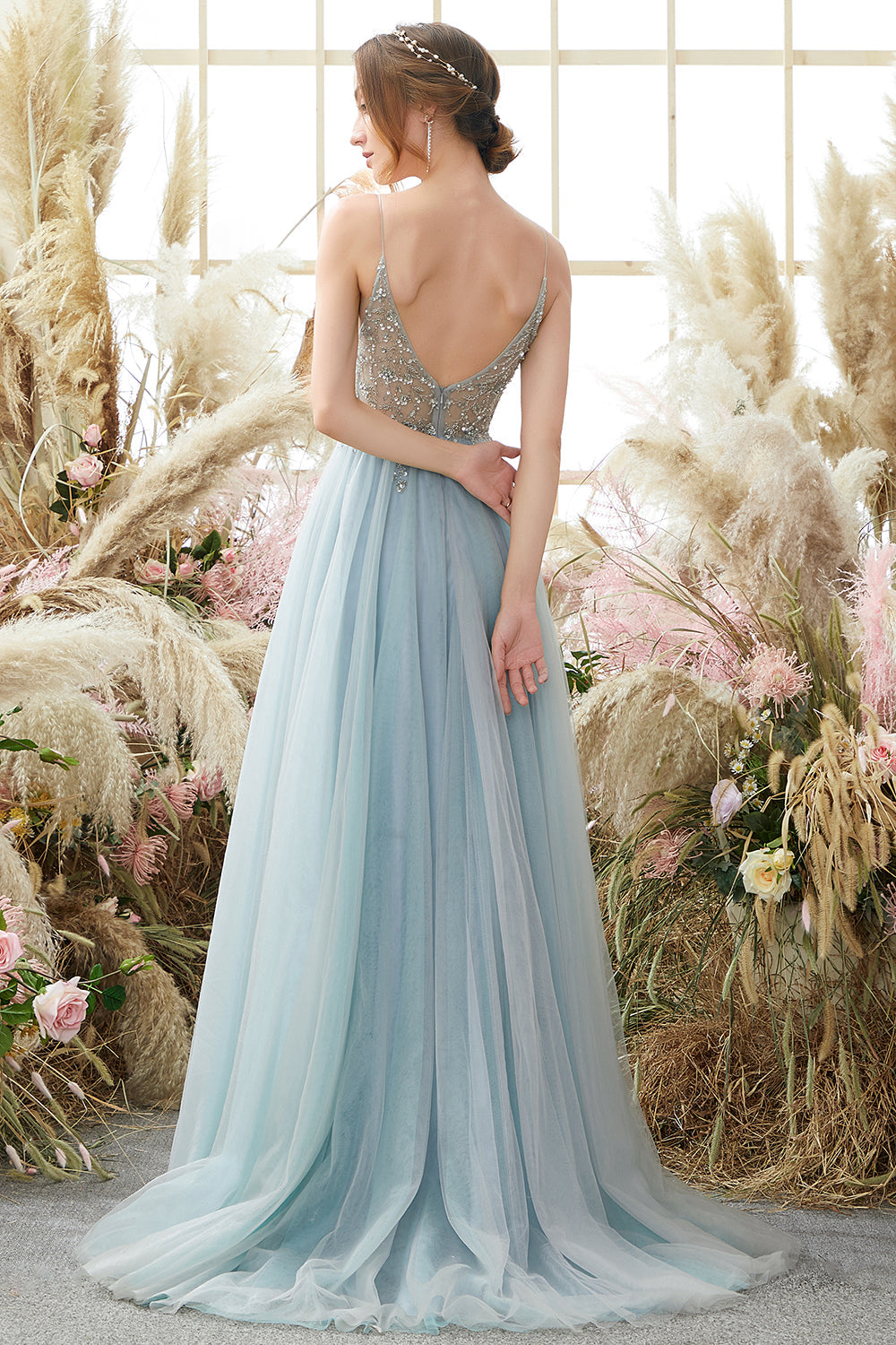 Purple Beading Tulle Prom Dress - Fashionpara