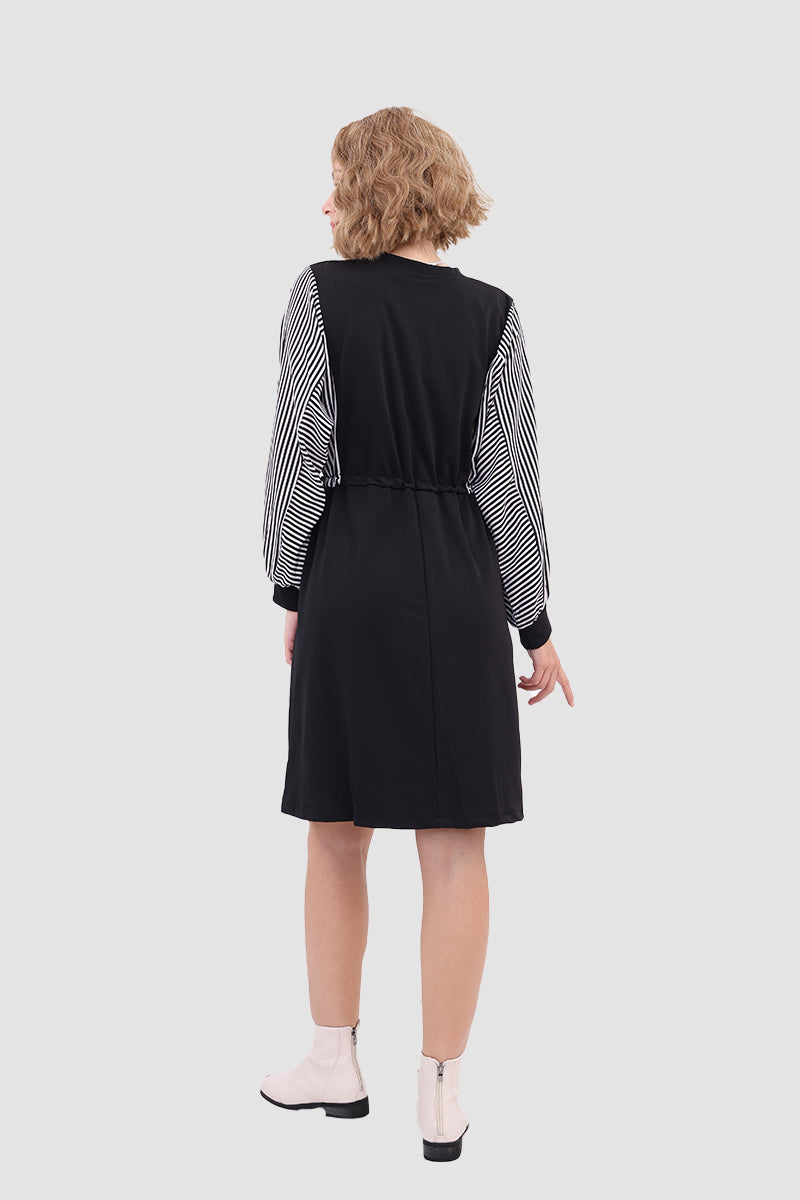 Contrast Stripe Long Sleeve Drawstring Dress 3