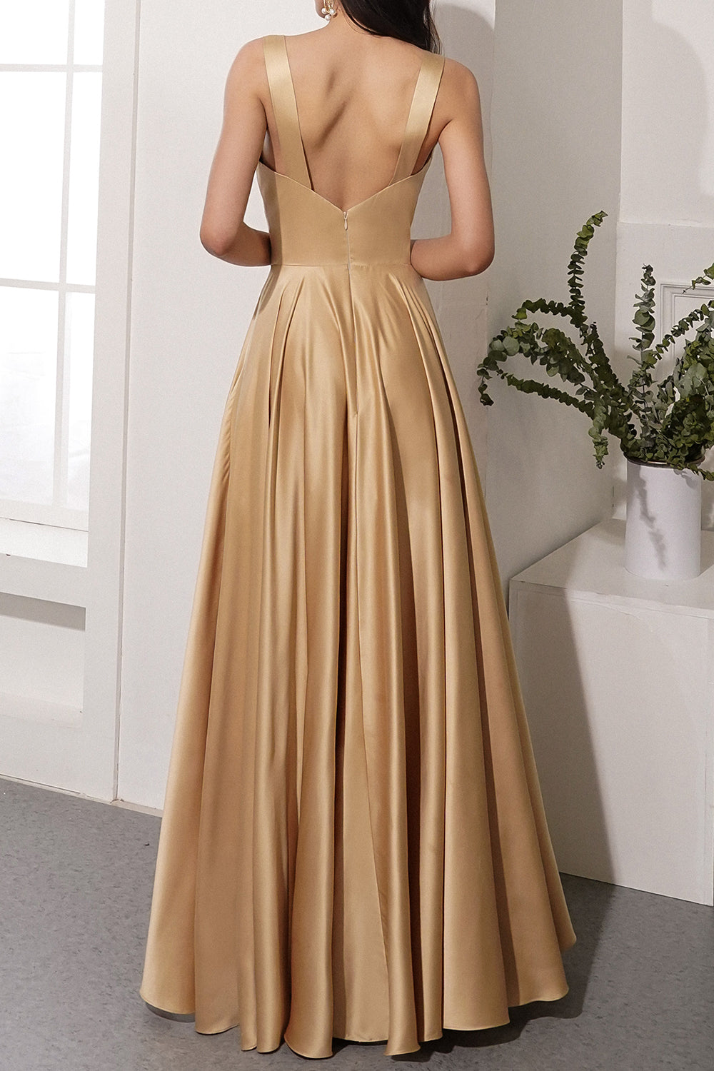 Satin Long Prom Party Dress With Slit - Fashionpara