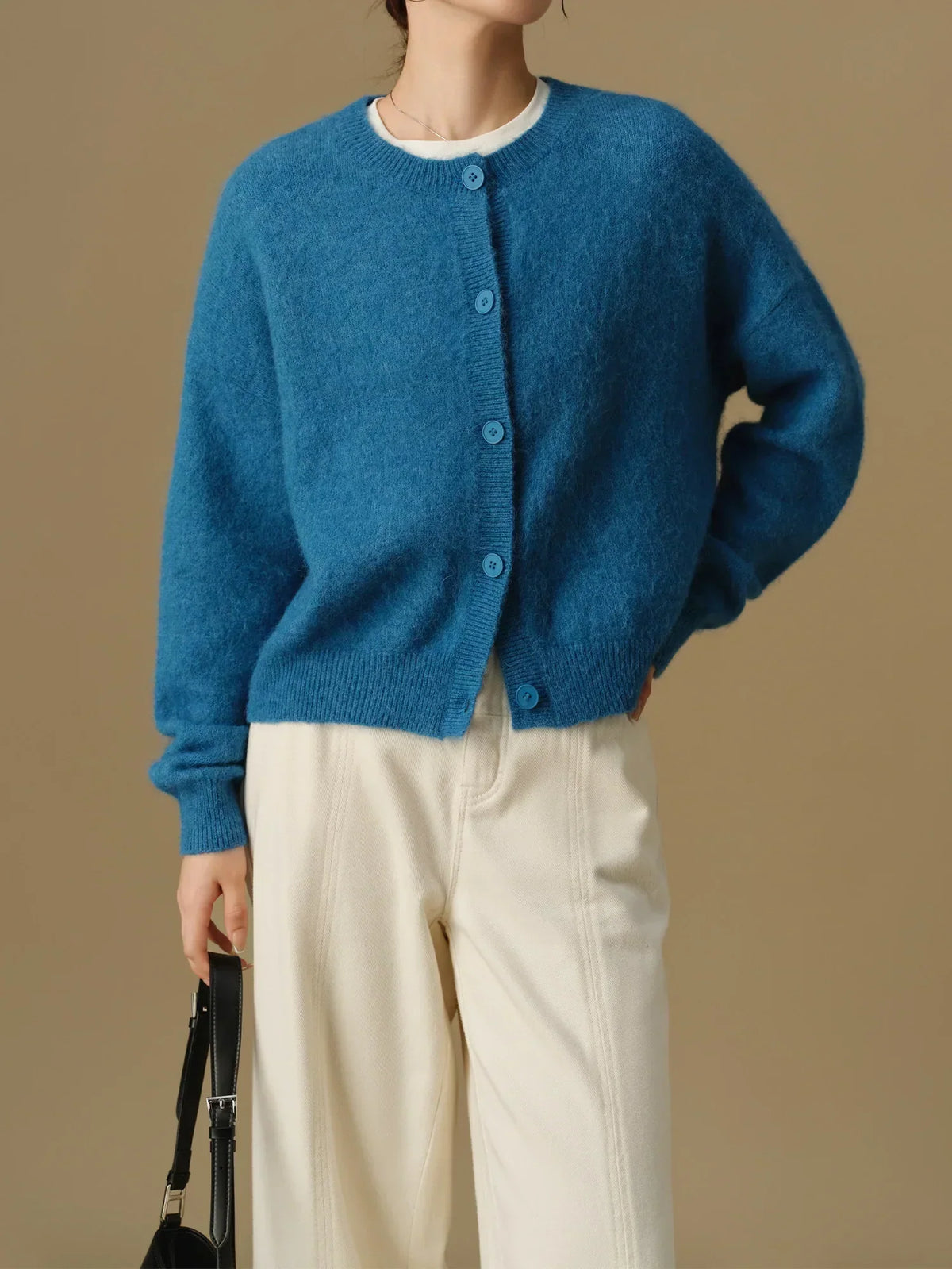 Versatile Round Neck Winter Knitted Cardigan for Women Blue / M cardiagn-250126