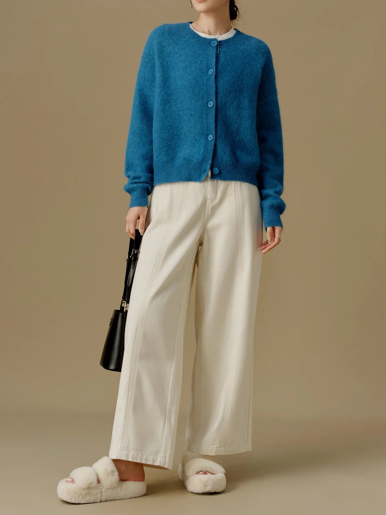 Versatile Round Neck Winter Knitted Cardigan for Women