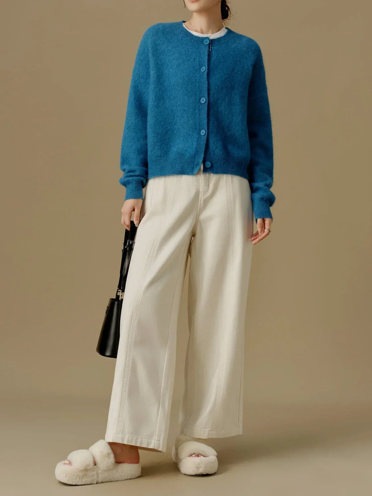 Versatile Round Neck Winter Knitted Cardigan for Women