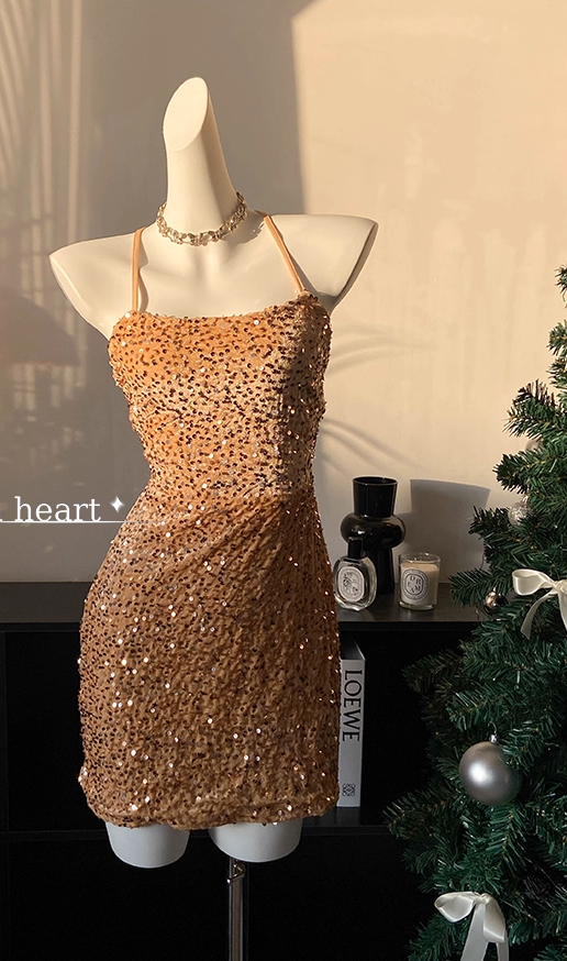 Sparkly Halter Sequin Sheath Cocktail Dress Pink Short Party Dress Homecoming Dress S672