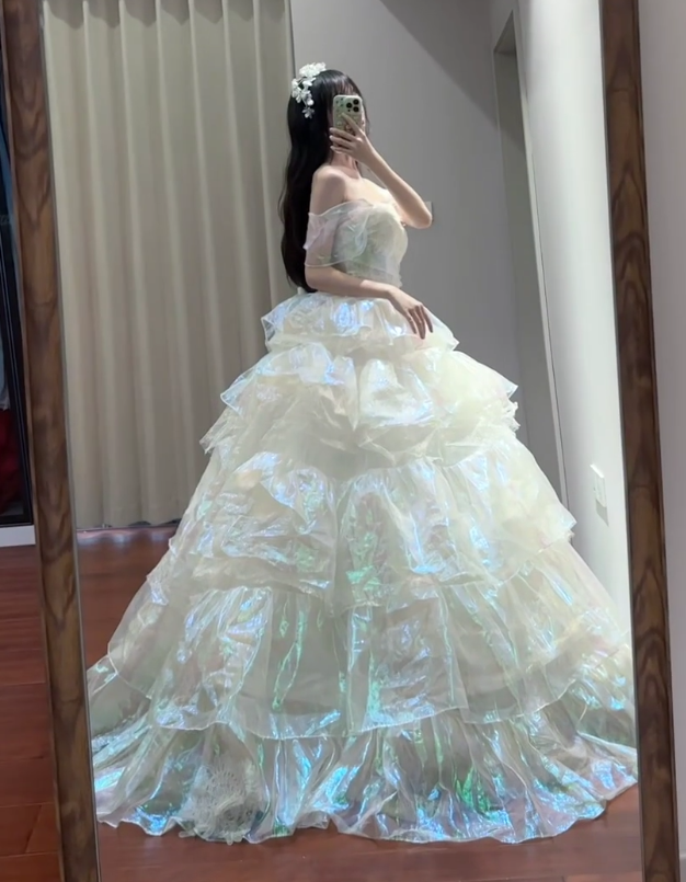 Chic Off The Shoulder Layered Long Ball Gown Formal princess Quinceanera Dress D1697