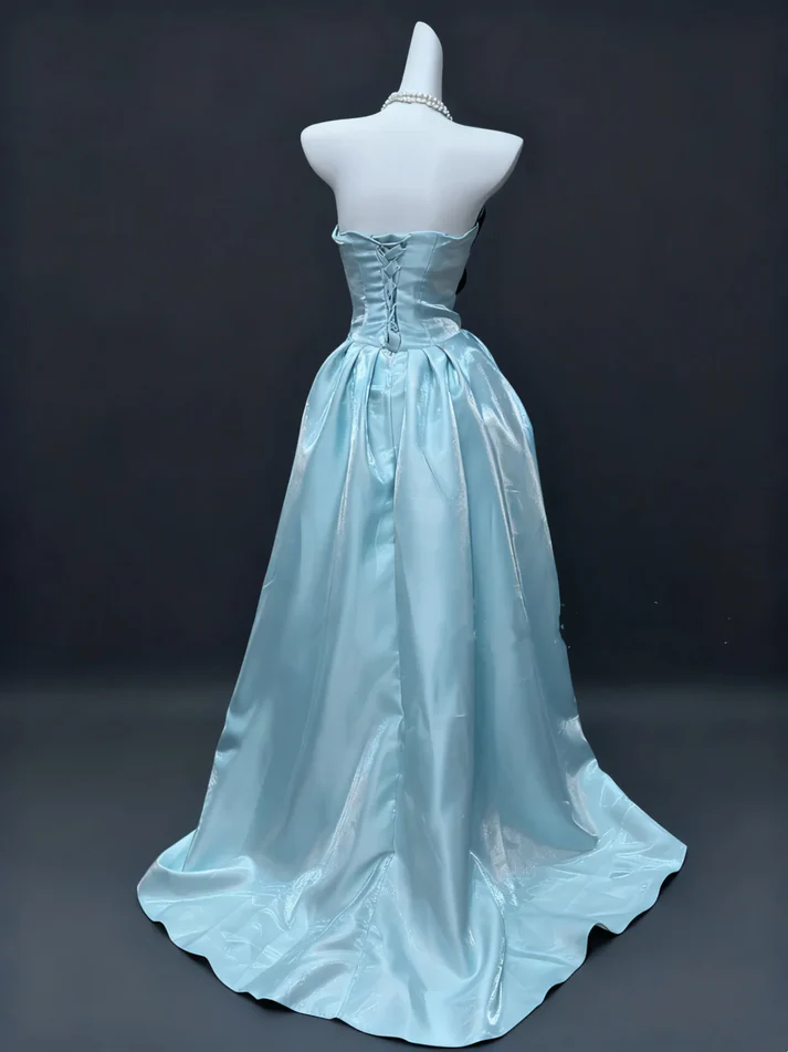 Cute Blue Satin Pleated Ball Gown 16th Birthday Party Dress D1070