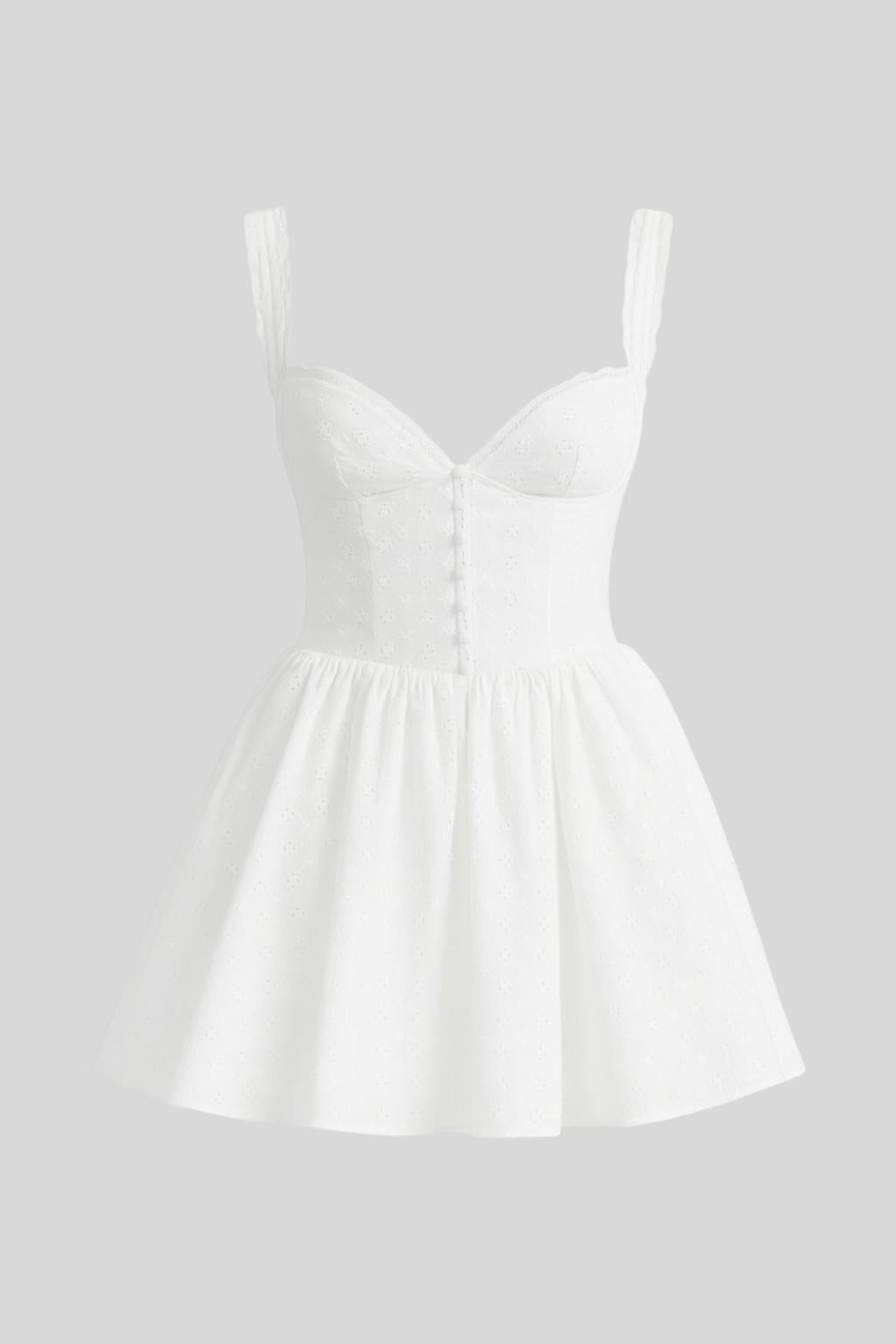 Sweetheart Neck Eyelet Lace Button Front Fit and Flare Mini Dress 4