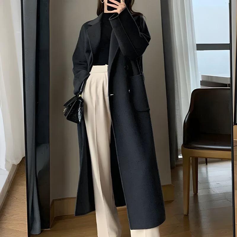 Dark Academia Belted Long Coat - Fashionpara