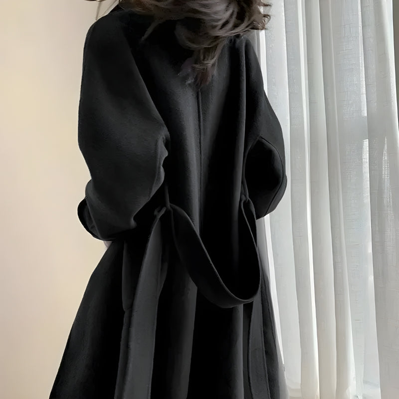 Dark Academia Belted Long Coat - Fashionpara