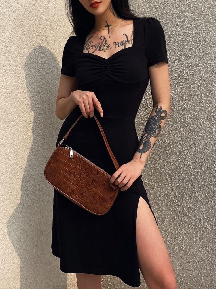Ruched Short-Sleeve Side-Split Bodycon Midi Dress 3