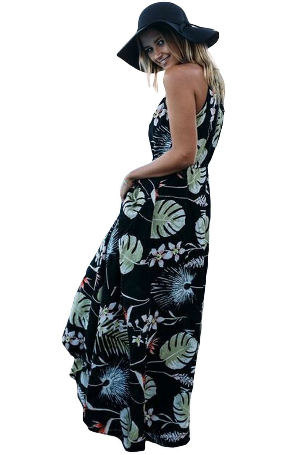 Floral Print V-Neck Sleeveless Pleated Maxi Dress 2