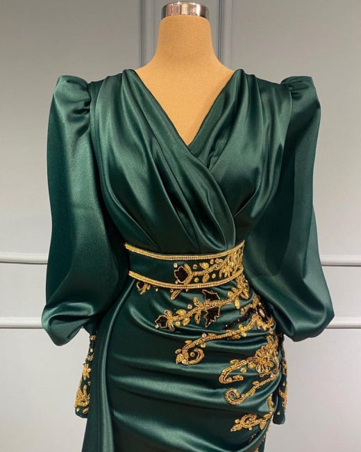 Dark Green Long Evening Dresses | Prom Evening Dresses with sleeves