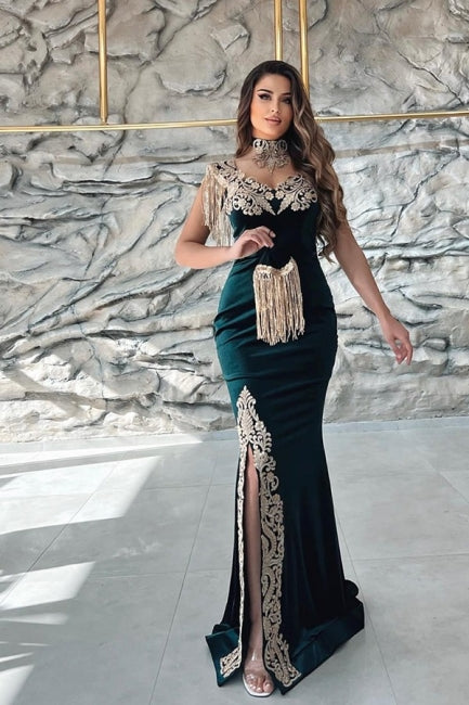 Dark Green Spaghetti Sleeveless Mermaid Floor-Length Satin Prom Evening Dresses