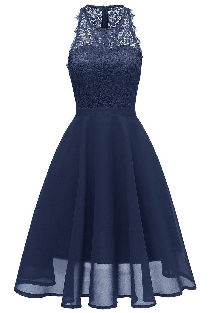 Black A-line Lace Midi Sleeveless Prom Dress - Mislish