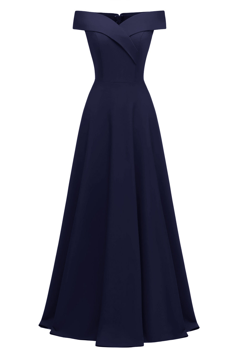 Dark Navy A-line Off-the-shoulder Long Formal Dress