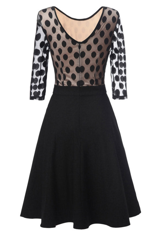 Polka Dot Round-Neck Three-Quarter Sleeve A-Line Dress 2
