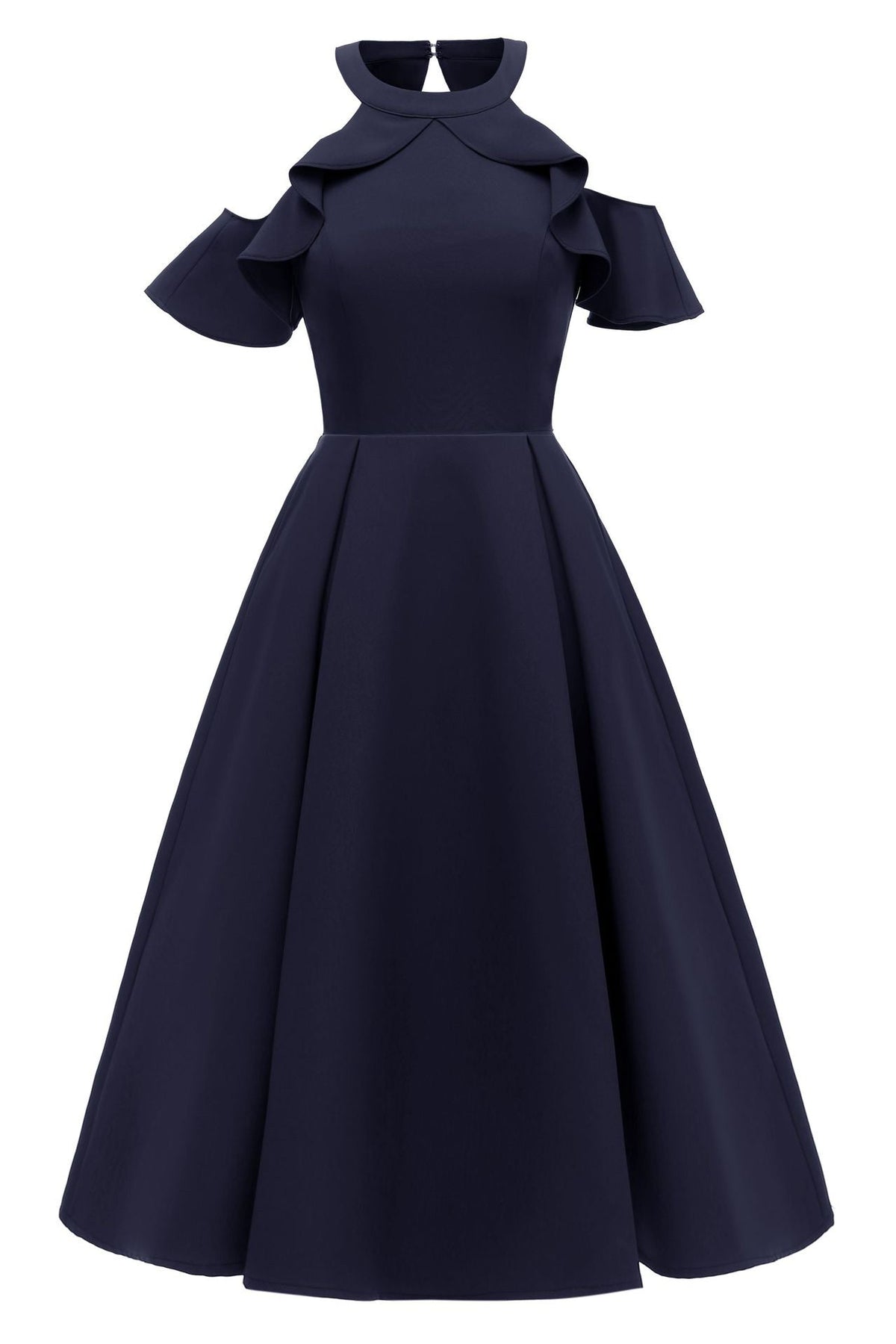 Cold-Shoulder Ruffle Fit-and-Flare A-Line Midi Dress 6