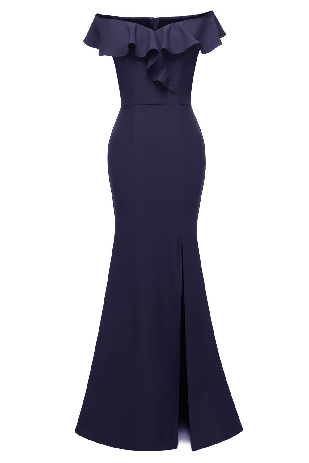 Dark Navy Mermaid Off-the-shoulder Slit Prom Dress