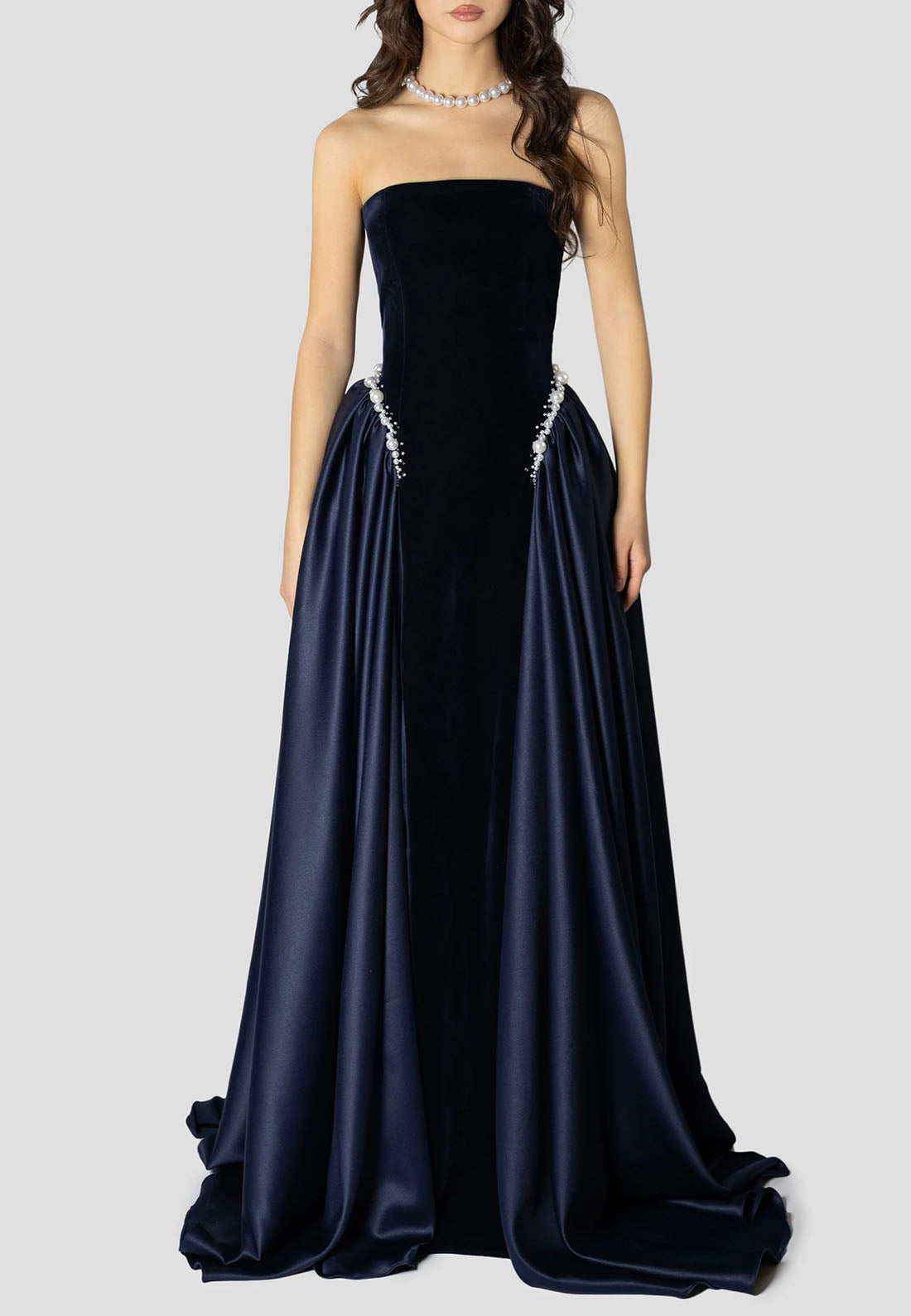 A-line Off the Shoulder Crisscross Back Formal Dresses Strapless Pleated Evening Gown