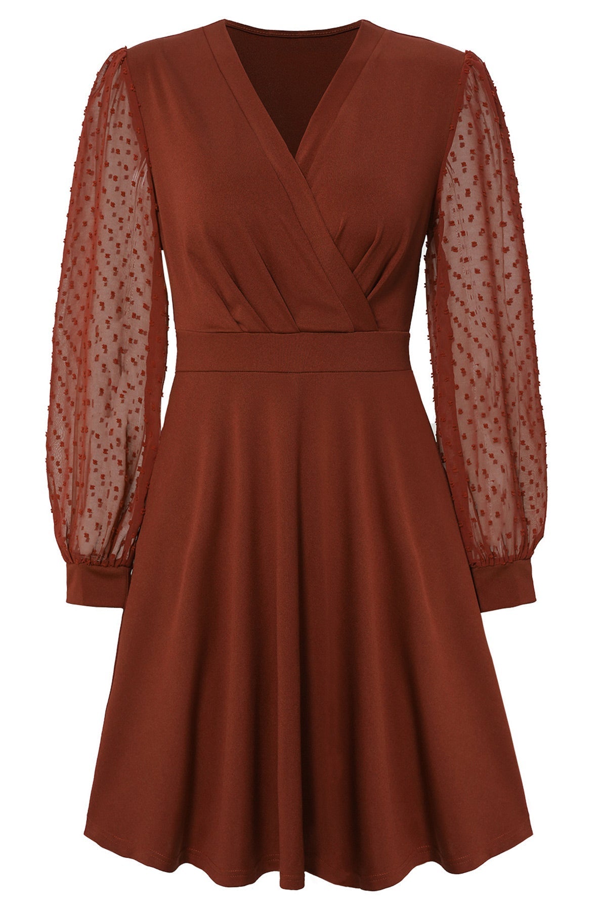Dark Green V-Neck Long Sleeve A-Line Dress  Fashionpara