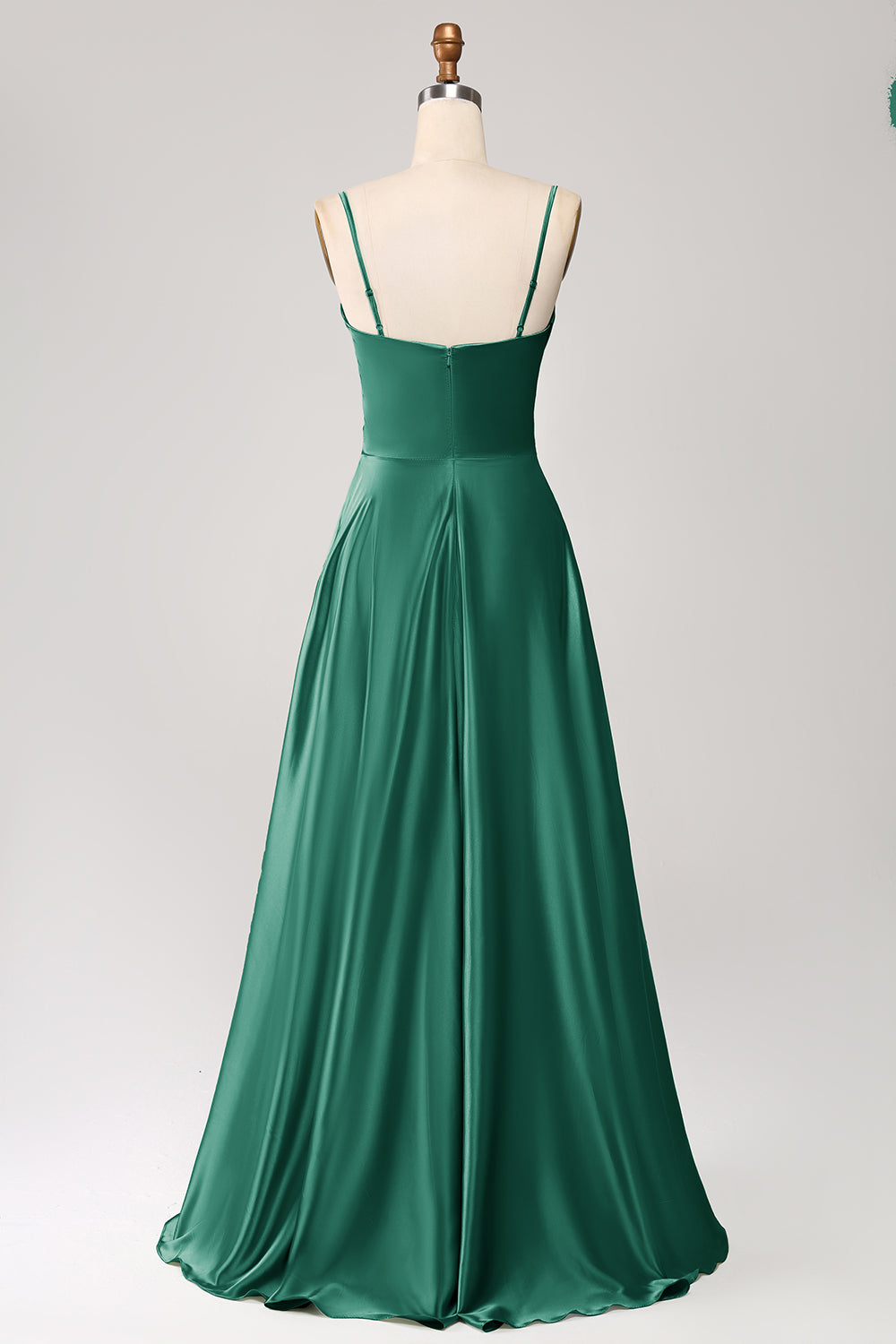 Dusty Sage A Line Cowl Neck Satin Long Prom Dress with Pleated