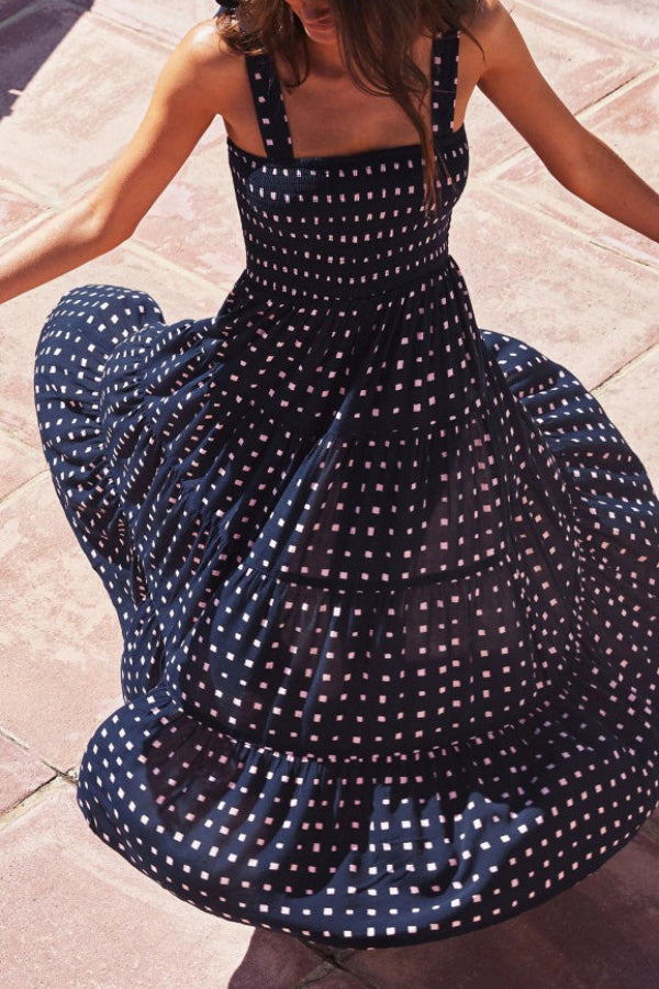 Dark Navy Printed A-Line Midi Maxi Dresses