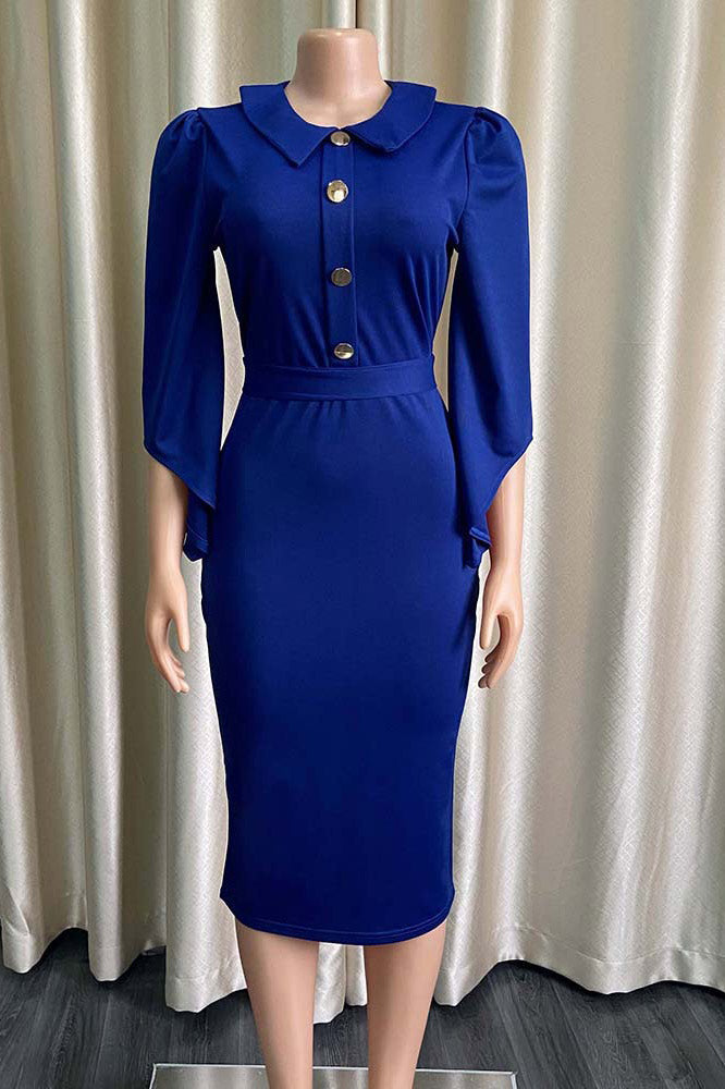 Dark Navy Midi Bodycon Office Dress Fashionpara