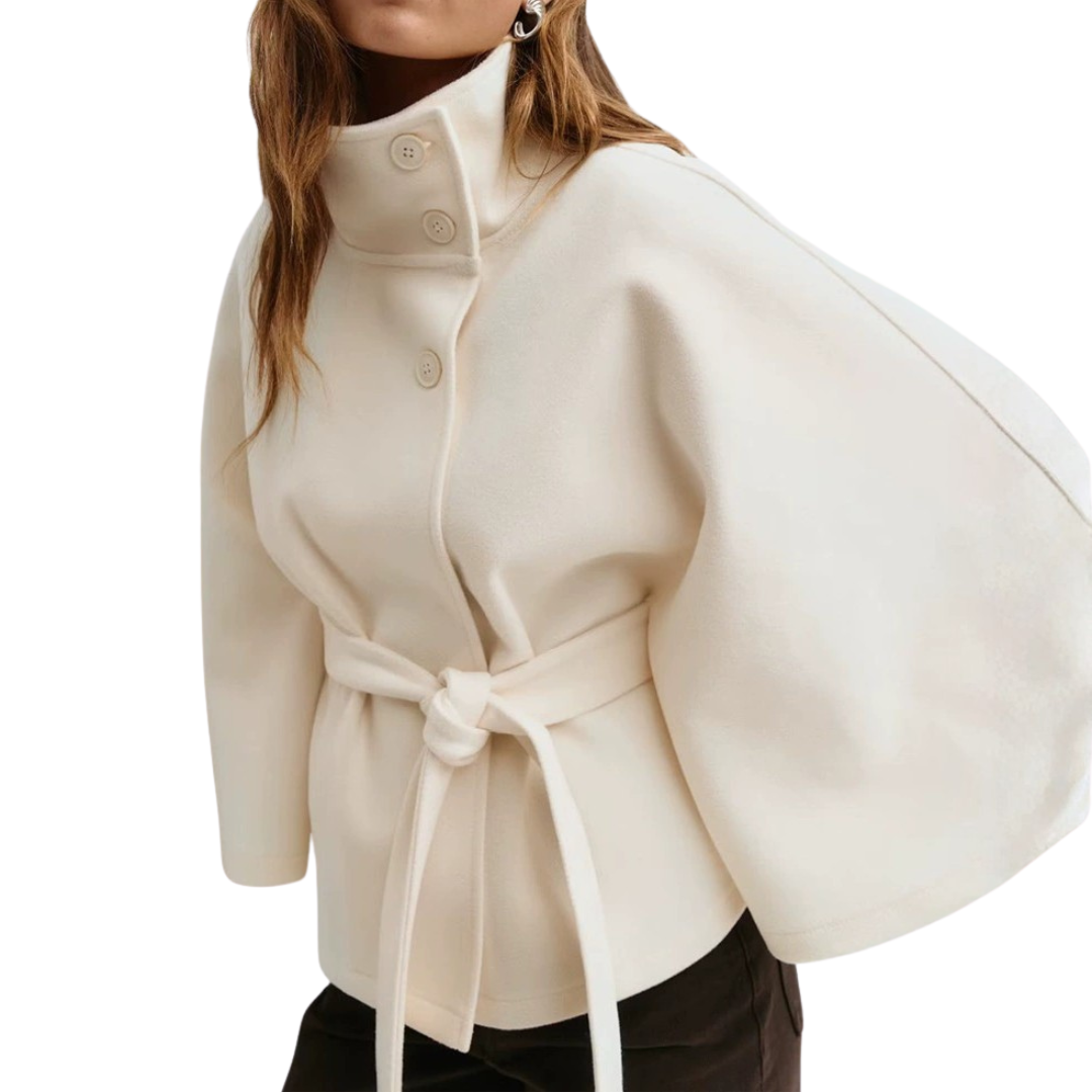 High Neck Button Belted Cape Coat 2