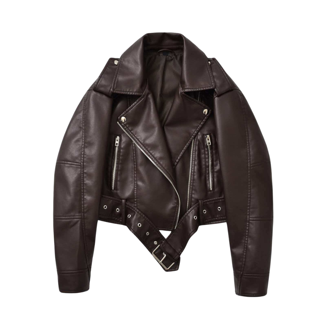 Faux Leather Belted Cropped Moto Jacket 2