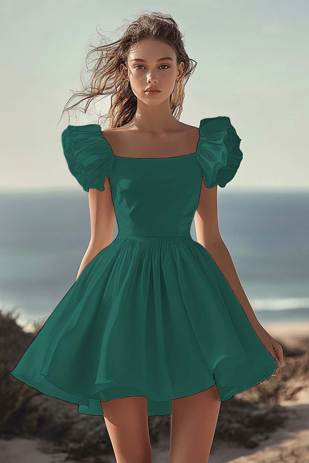 White Satin Mini A Line Graduation Dress with Ruffles