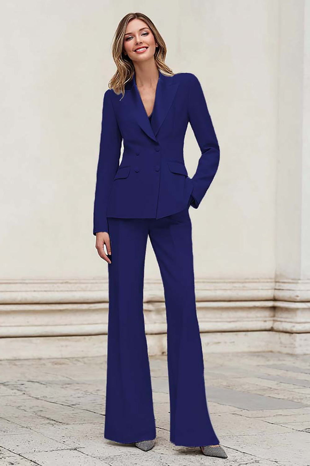 Silver Notched Lapel Double Breasted 2 Piece Women Prom Suits