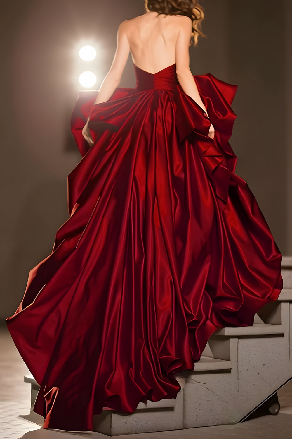 Dark Red Sweetheart Ruffled Ball Gown Long Masquerade Ball Dress with Slit