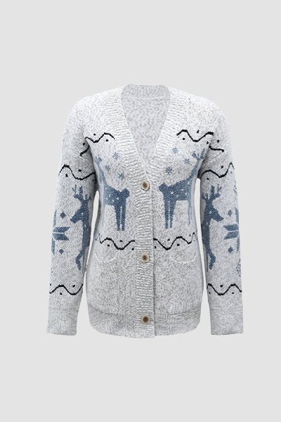 Deer Pattern Knit Cardigan