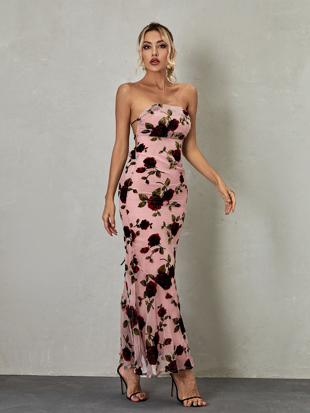 Demeter Mesh Rose Backless Maxi Dress