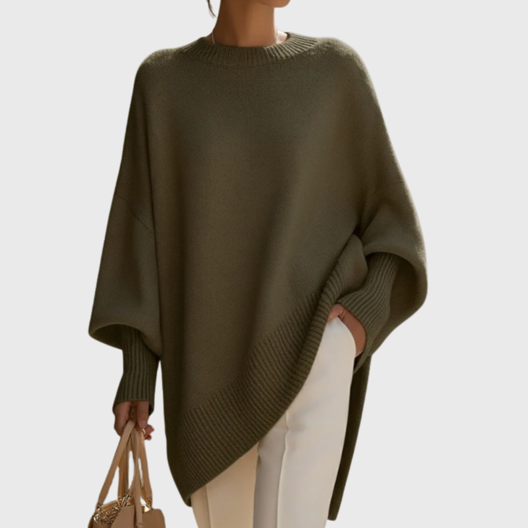 Crew Neck Oversized Asymmetric Hem Poncho Sweater 7