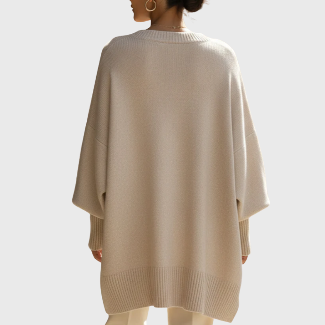 Crew Neck Oversized Asymmetric Hem Poncho Sweater 8