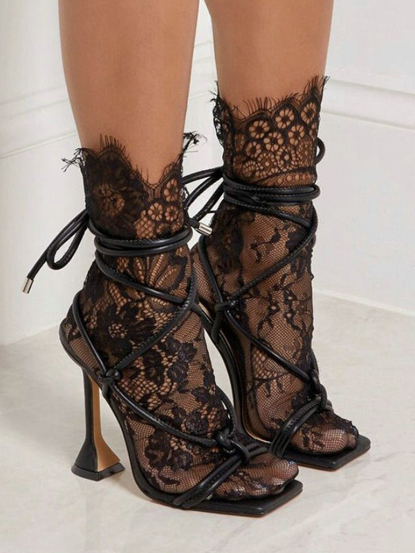 Lace-Up Square Toe Heels