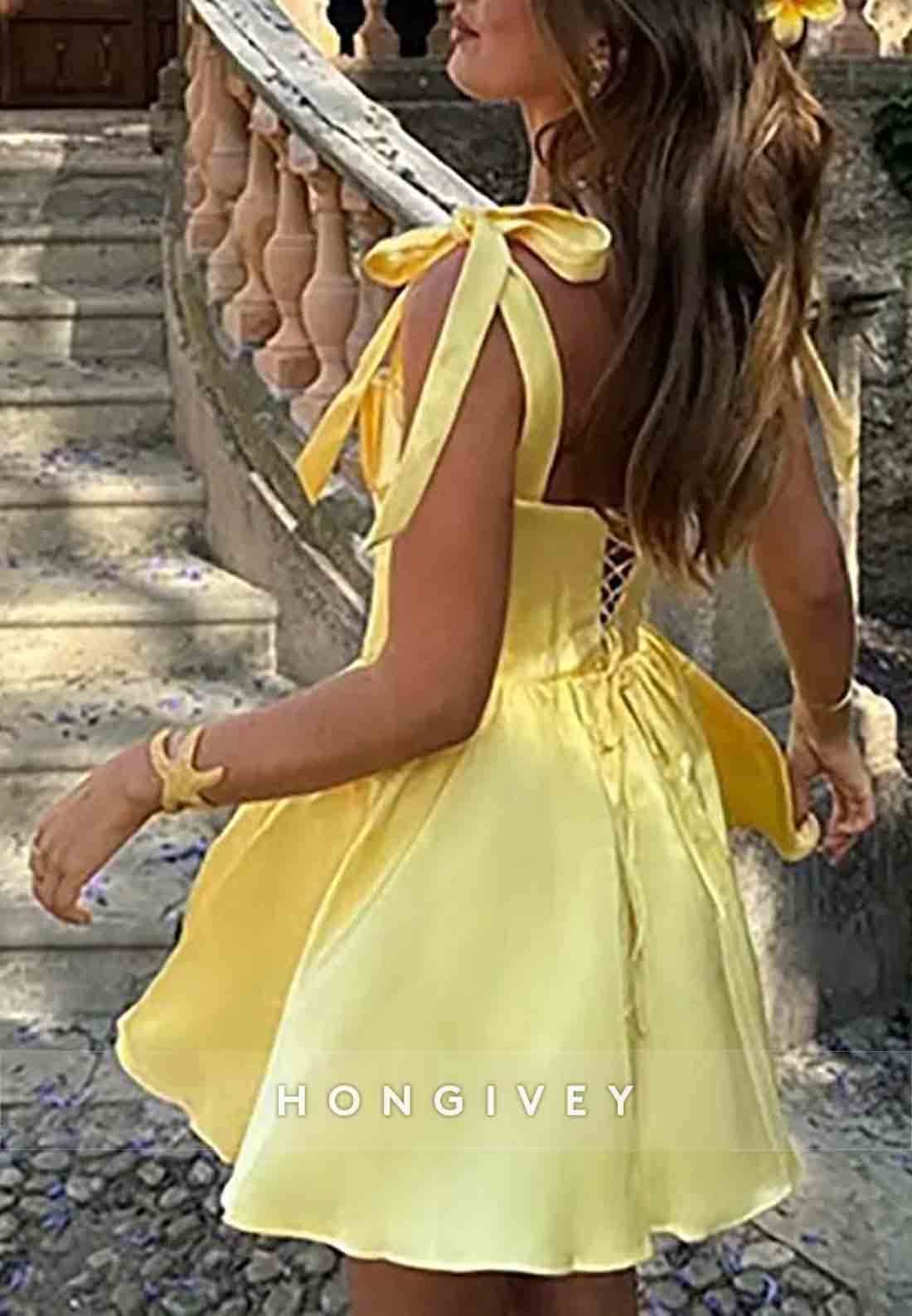 Bowknot A-Line Sleeveless Square Neck Pleated Short Homecoming Dresses