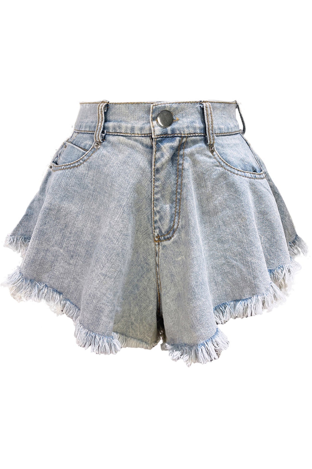 Distressed Fringe A-line Denim Shorts