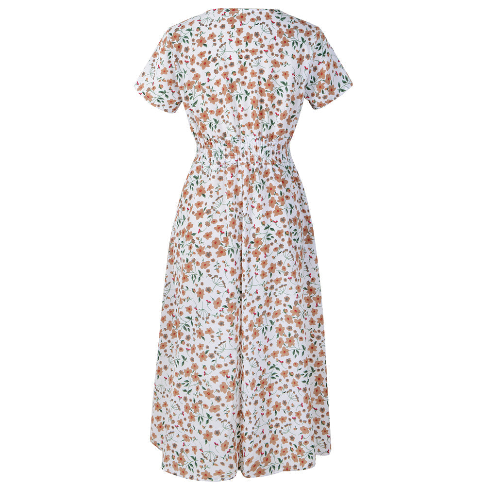 KittenAlarm - Disty Floral Ruffle Hem Elastic Waist Summer Dress