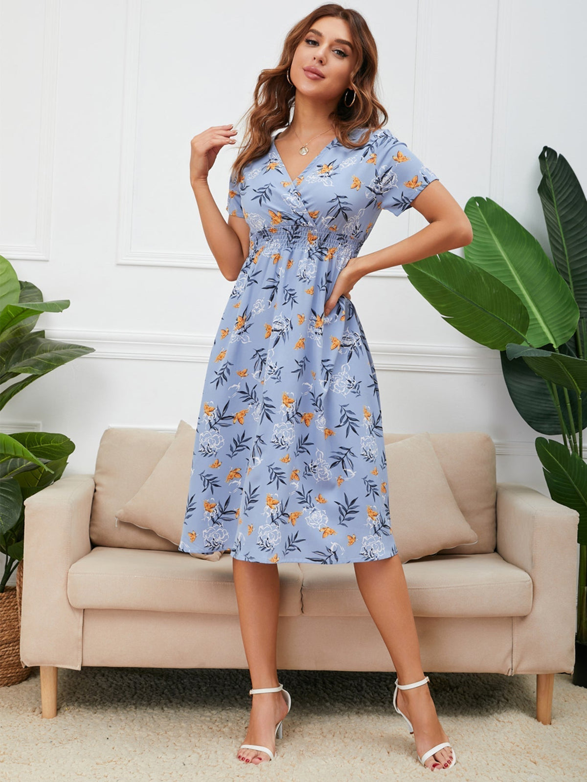 KittenAlarm - Disty Floral Ruffle Hem Elastic Waist Summer Dress