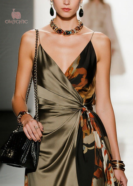 Floral Print Spaghetti Strap Asymmetric Wrap Panel Midi Dress - View 2