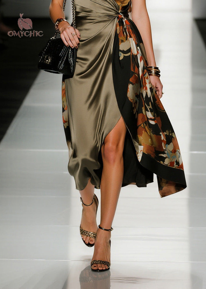 Floral Print Spaghetti Strap Asymmetric Wrap Panel Midi Dress - View 4