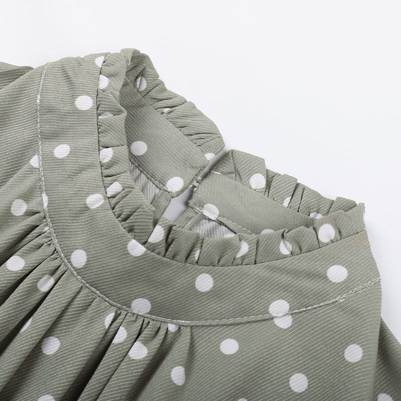 Polka Dot High Neck Long Sleeve Pleated Midi Dress 9