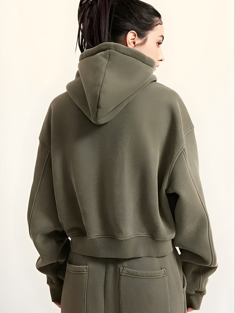 Double Zip-Up Cropped Hoodie - Fashionpara