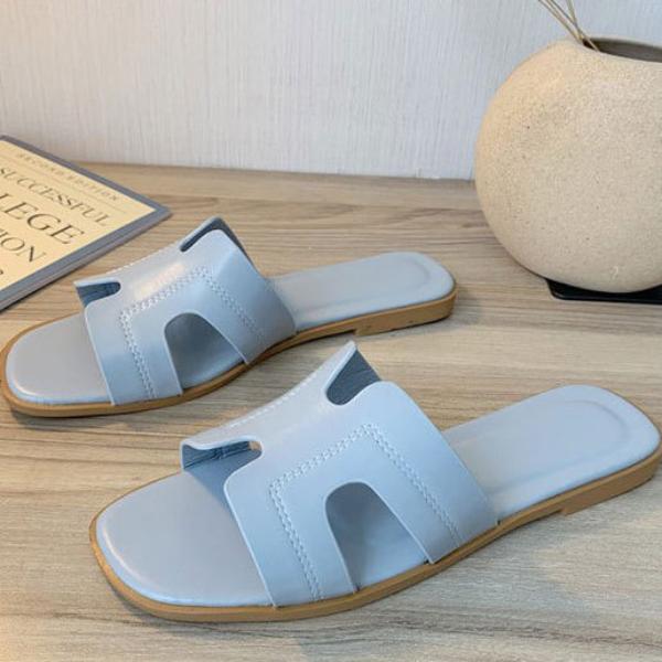 Square Head Open-toe Flat Sandal Slippers - Mislish