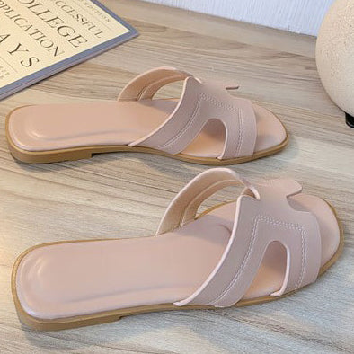 Square Head Open-toe Flat Sandal Slippers - Mislish